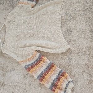 Striped Sleeve Cream Sweater Pink Lily